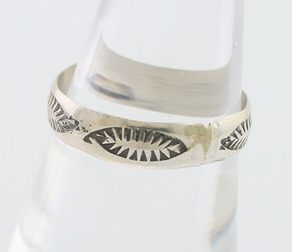 Navajo Hand Stamped Band 925 Silver 5.0 mm Signed Larry Chavez Size 8.5 C.80's