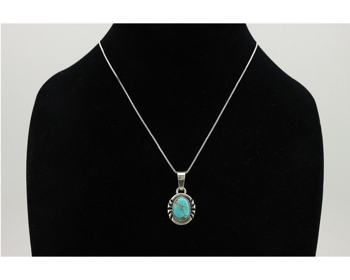 Navajo Necklace 925 Silver Arizona Turquoise Handmade Signed Gecko C.90's
