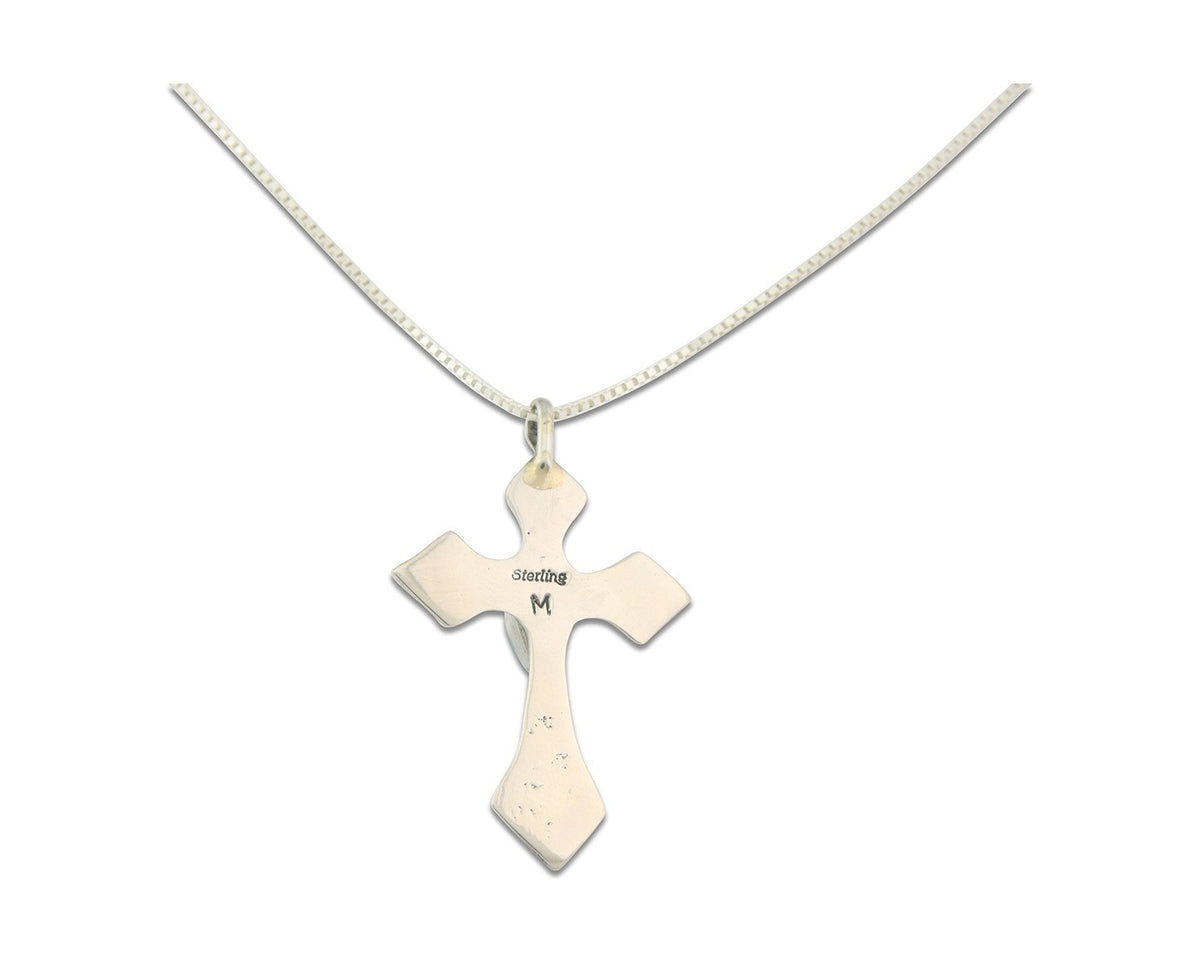 Navajo Cross Necklace Sterling Silver Authentic Natural Gemstones Signed M