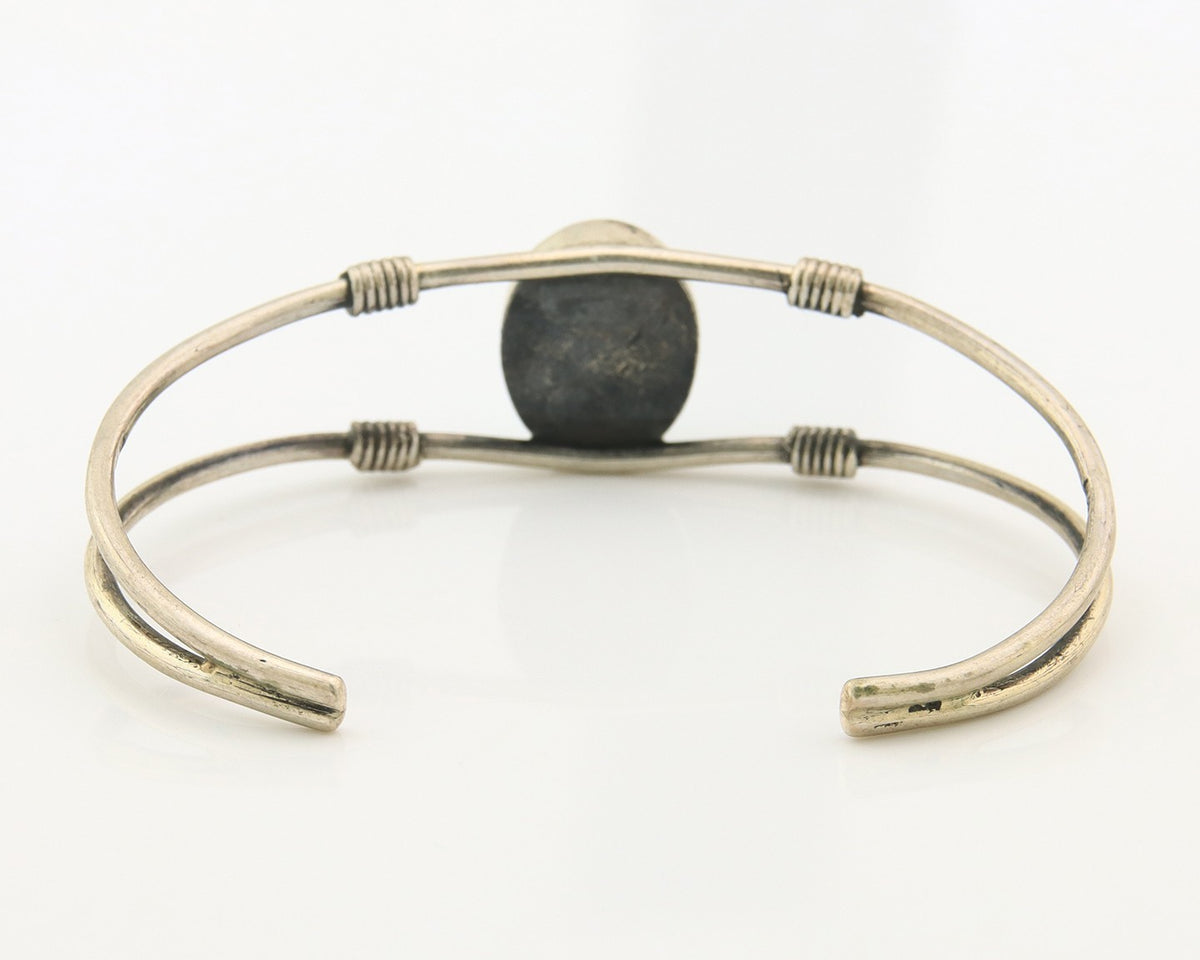 Navajo Cuff Bracelet Sterling Silver Blue Gem Turquoise Native American Artist