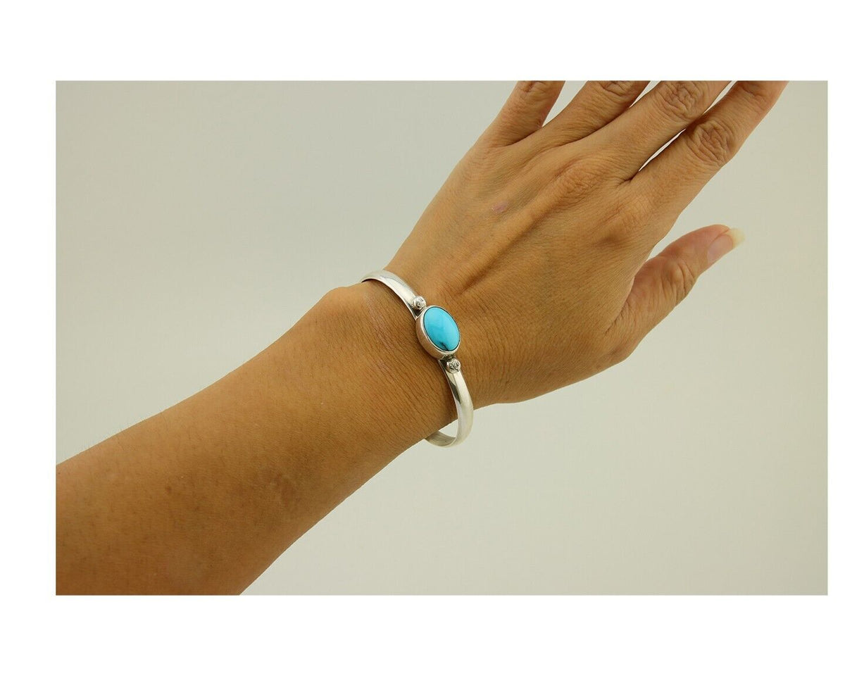Navajo Cuff Bracelet Blue Turquoise 925 Silver Native American Artist C.80's