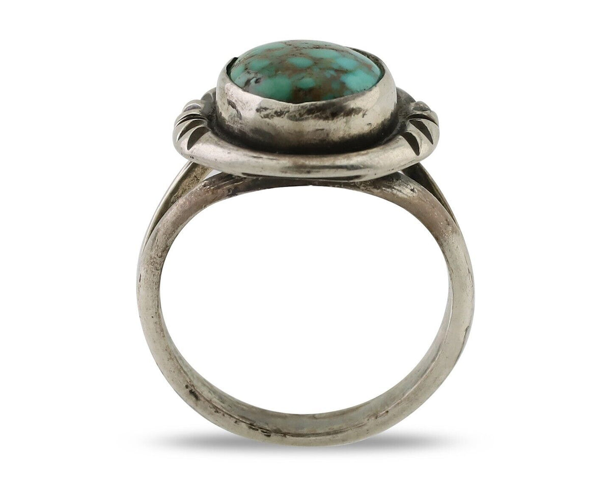 Navajo Ring 925 Silver Spiderweb Turquoise Native American Artist C.80's