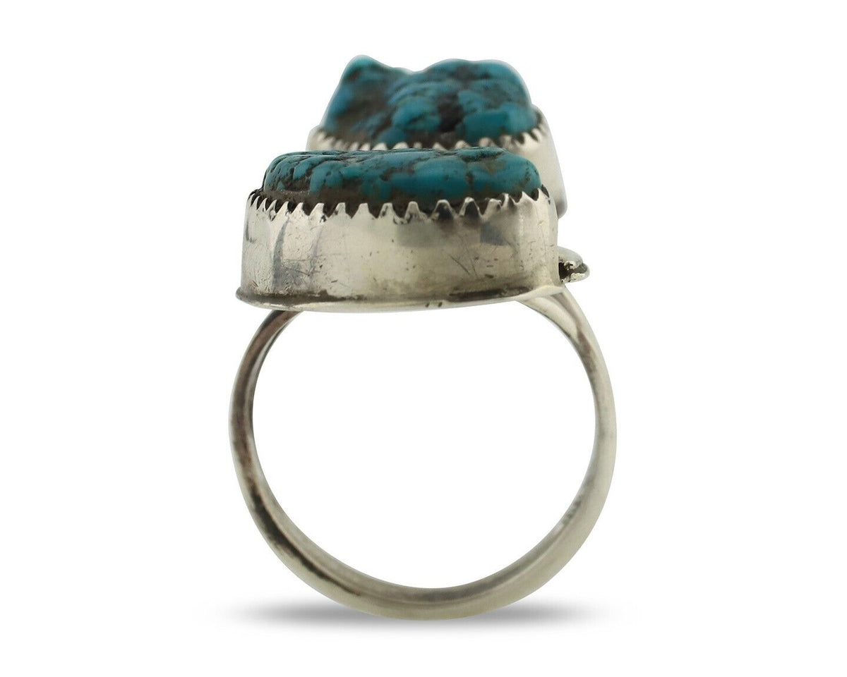 Navajo 2 Stone Ring 925 Silver Seafoam Turquoise Native American Artist C.80's
