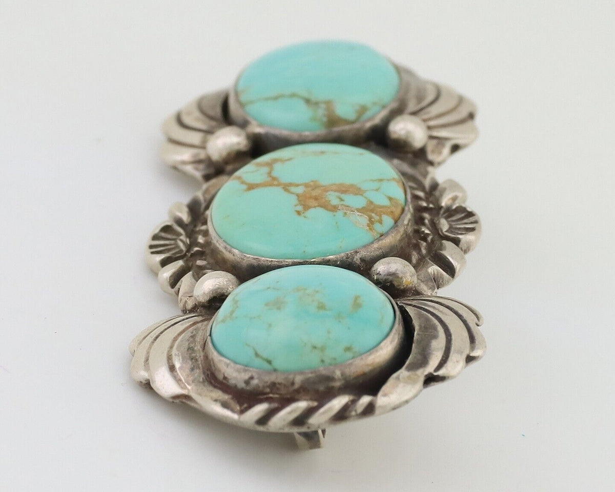 Navajo Pin Pendant 925 Silver Natural Turquoise Signed Billy Eagle C.80's