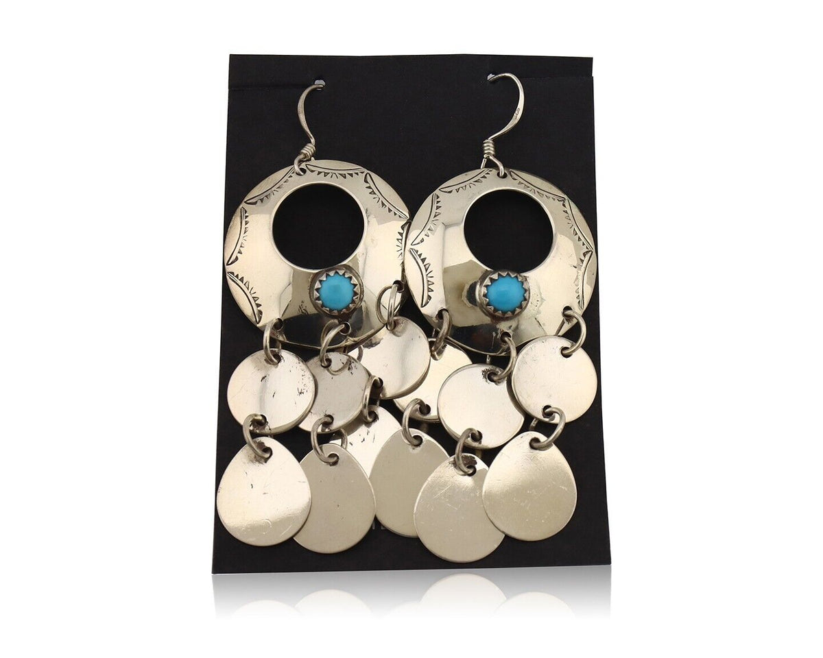 Navajo Dangle Handmade Earrings 925 Silver Blue Turquoise Native Artist C.80's