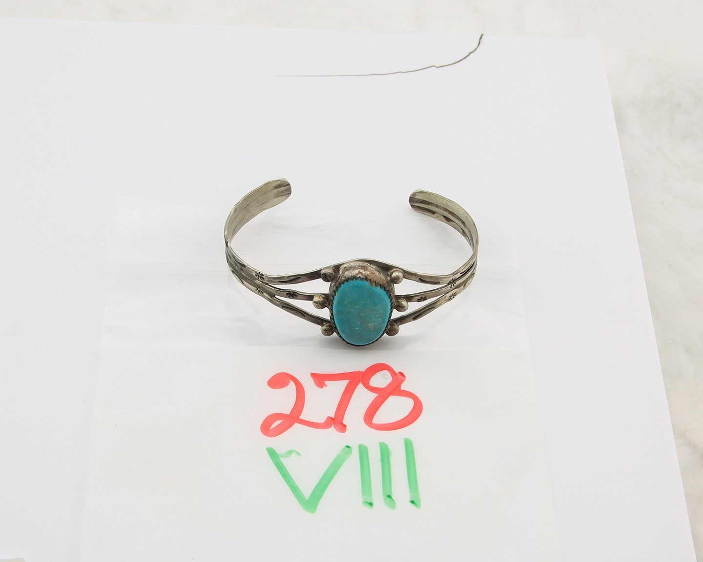 Navajo Bracelet Sterling Silver Turquoise Hand Stamped Native American Artist