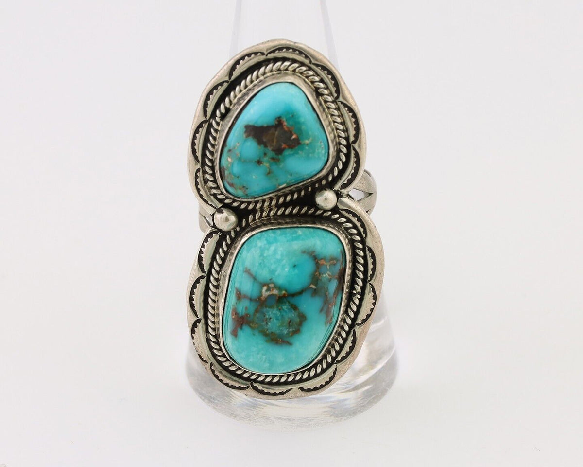 Navajo Handmade Ring 925 Silver Natural Tuquoise Artist Signed Tom Willeto C.80s
