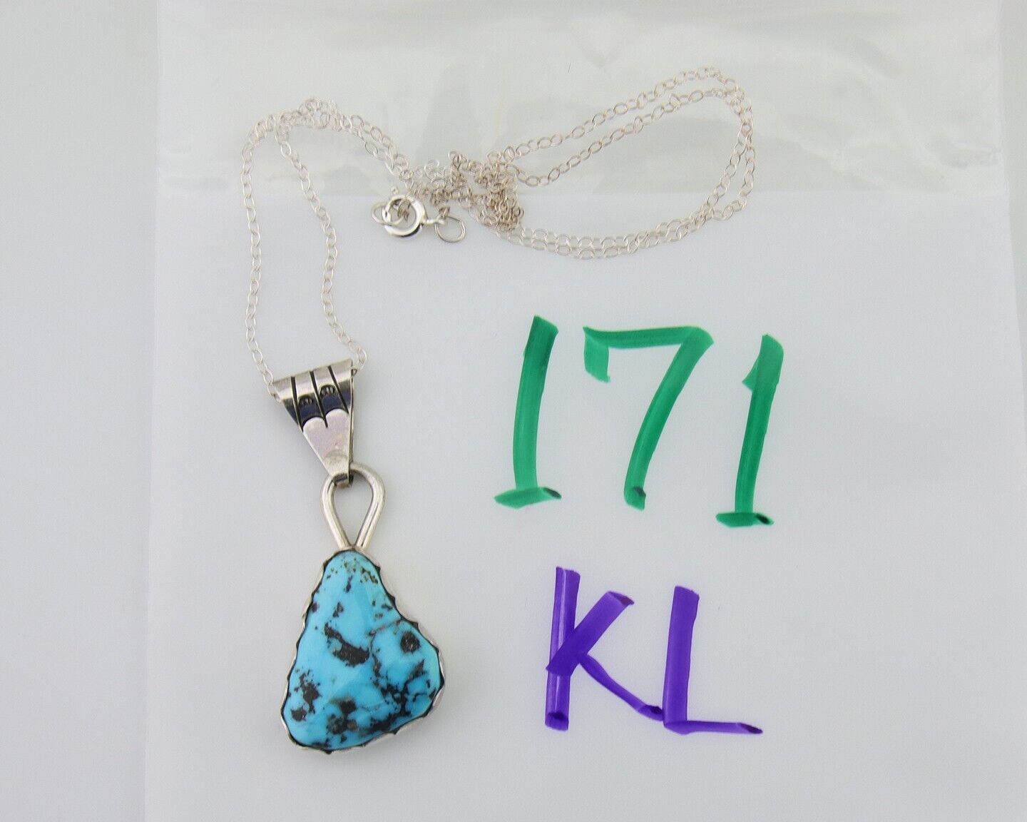 Navajo Necklace 925 Silver Blue Turquoise Artist Signed Tony Guerro C.80's