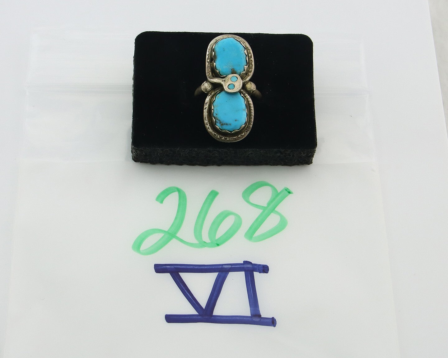 Vintage Zuni Ring 925 Sterling Silver Turquoise Signed Effie C Size 6.75