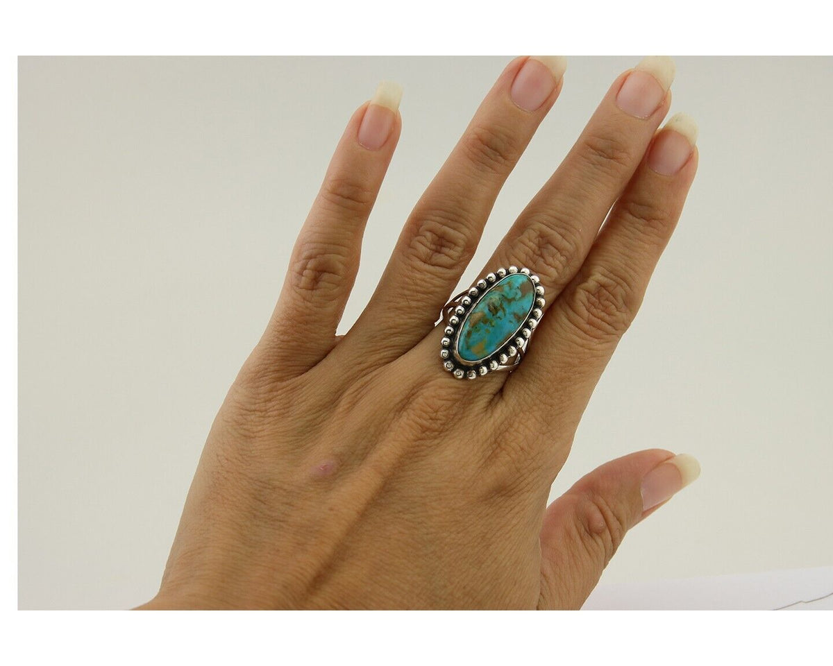 Navajo Shield Ring 925 Silver Arizona Turquoise Native Artist C.80's