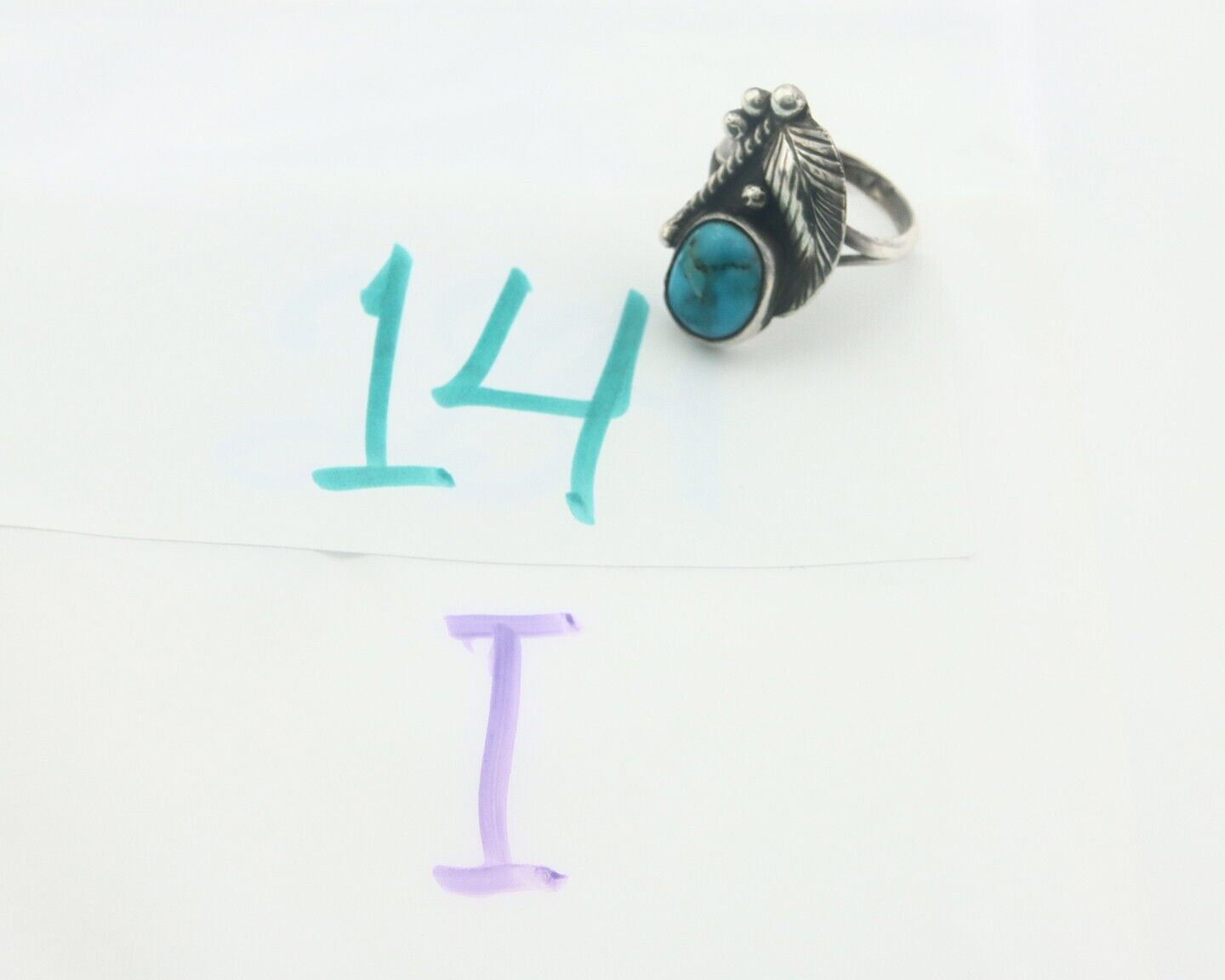 Navajo Ring 925 Sterling Turquoise Handmade Native Artist C.80's Size 6.5
