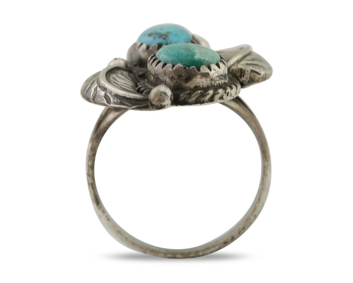 Navajo Ring 925 Silver Natural Blue Green Turquoise Signed MC C.80's