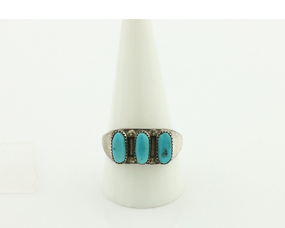 Zuni Ring .925 Silver Natural Sleeping Beauty Turquoise Signed R. LULE C.80's