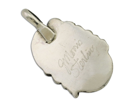 Navajo Pendant 925 Silver Sleeping B Turquoise Signed Justin Morris C.80's