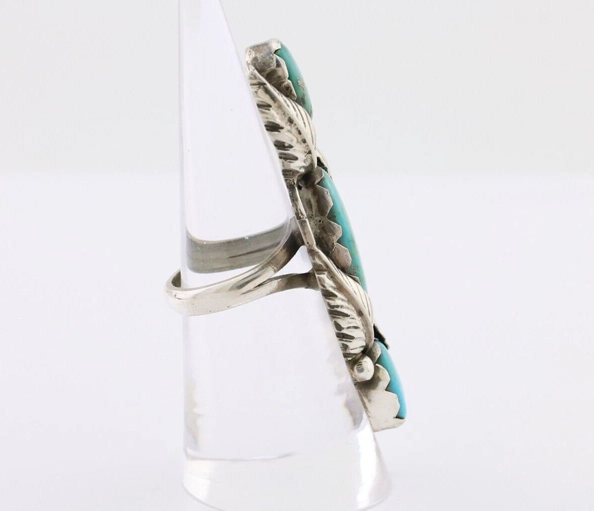 Navajo Ring 925 Silver Kingman Turquoise Native American Artist C.80's