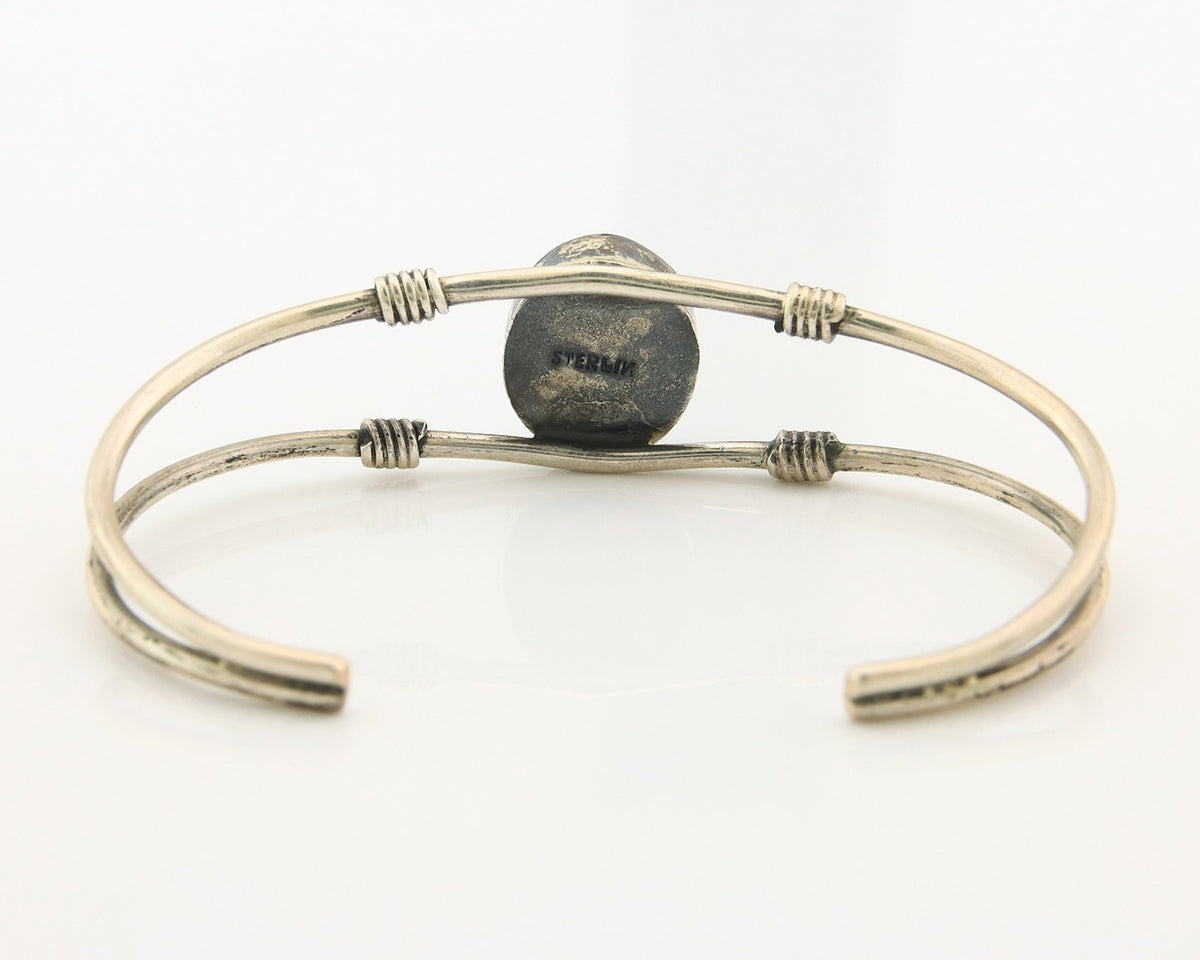 Navajo Cuff Bracelet Sterling Silver Blue Gem Turquoise Native American Artist