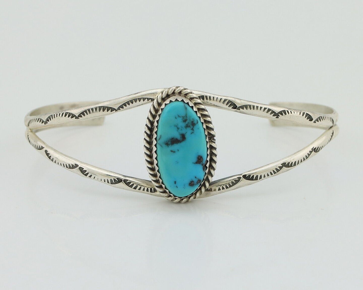 Navajo Bracelet 925 Silver Sleeping Beauty Turquoise Signed Robert Vandover C80s