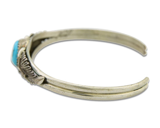 Navajo Bracelet 925 Silver Cuff Turquoise Handmade Native Artist C.80's