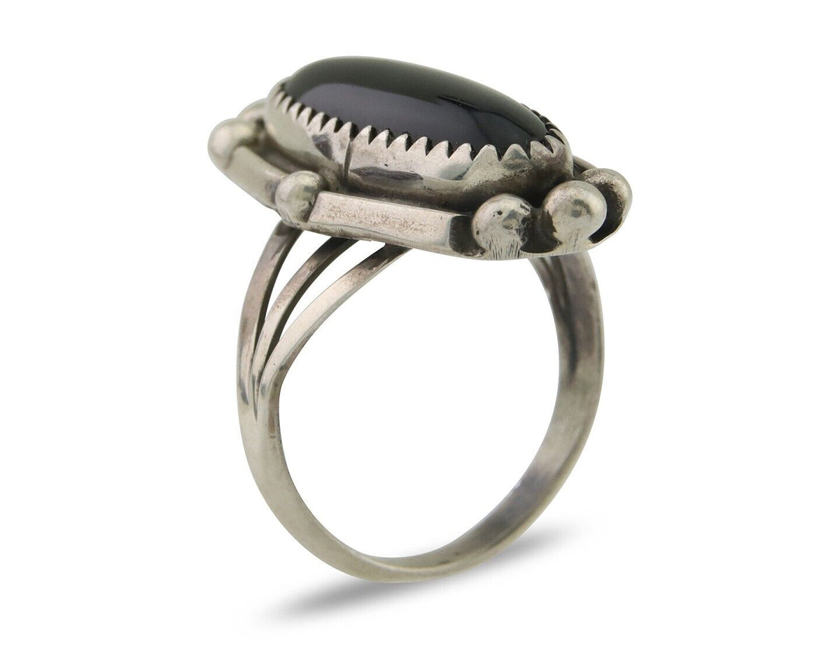 Navajo Handmade Ring 925 Silver Black Onyx Artist Signed SC C.80's