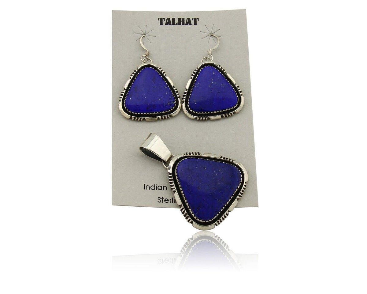 Navajo Pendant Earring Set 925 Silver Lapis Lazuli Signed William Denetdale C80s