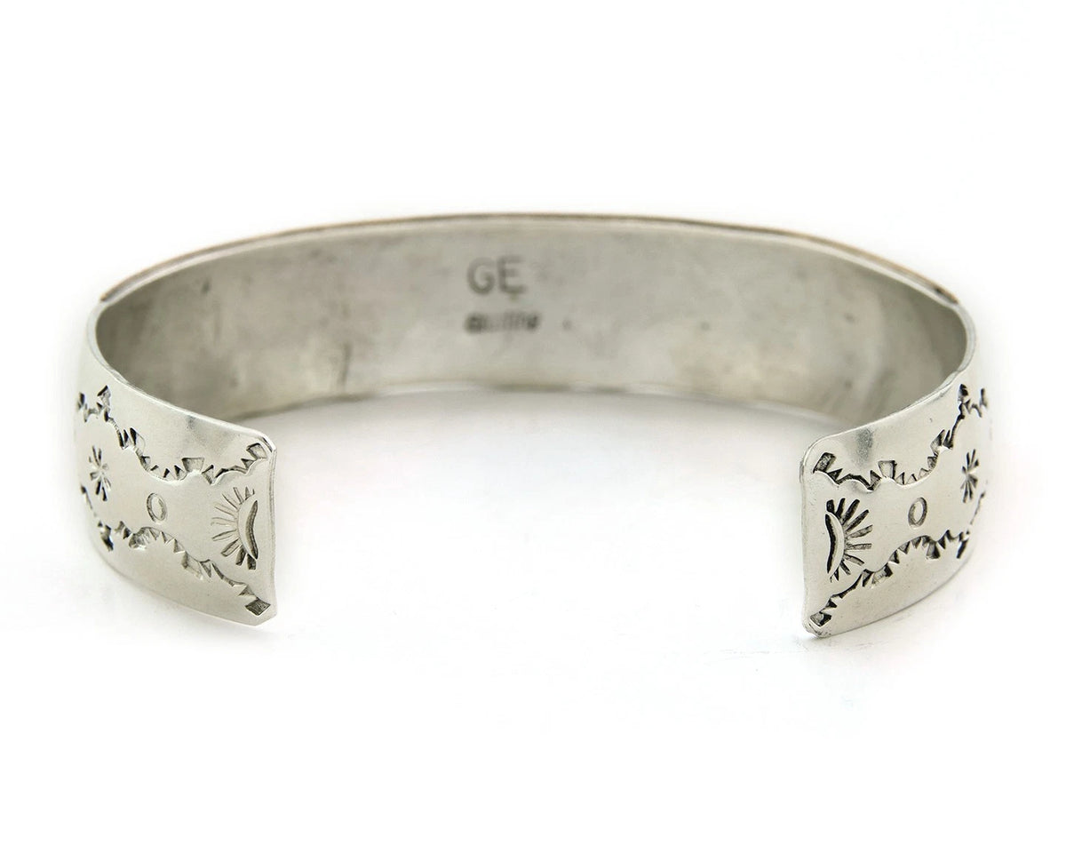 Navajo Cuff Bracelet Sterling Silver & Gold Vintage Storyteller Signed GE