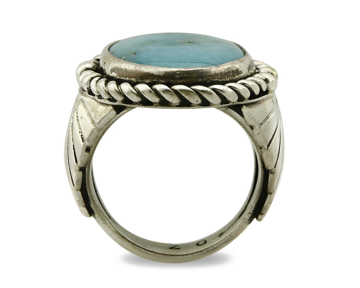Navajo Ring .925 SOLID Silver Castle Dome Turquoise Signed Doug Zachary C.80's