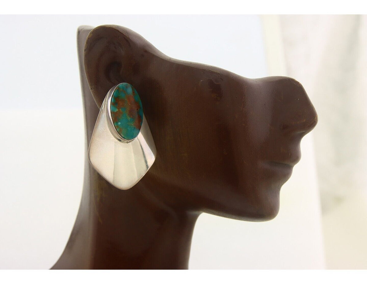 Navajo Earrings 925 Silver Handmade Natural Turquoise Native Artist C.80's