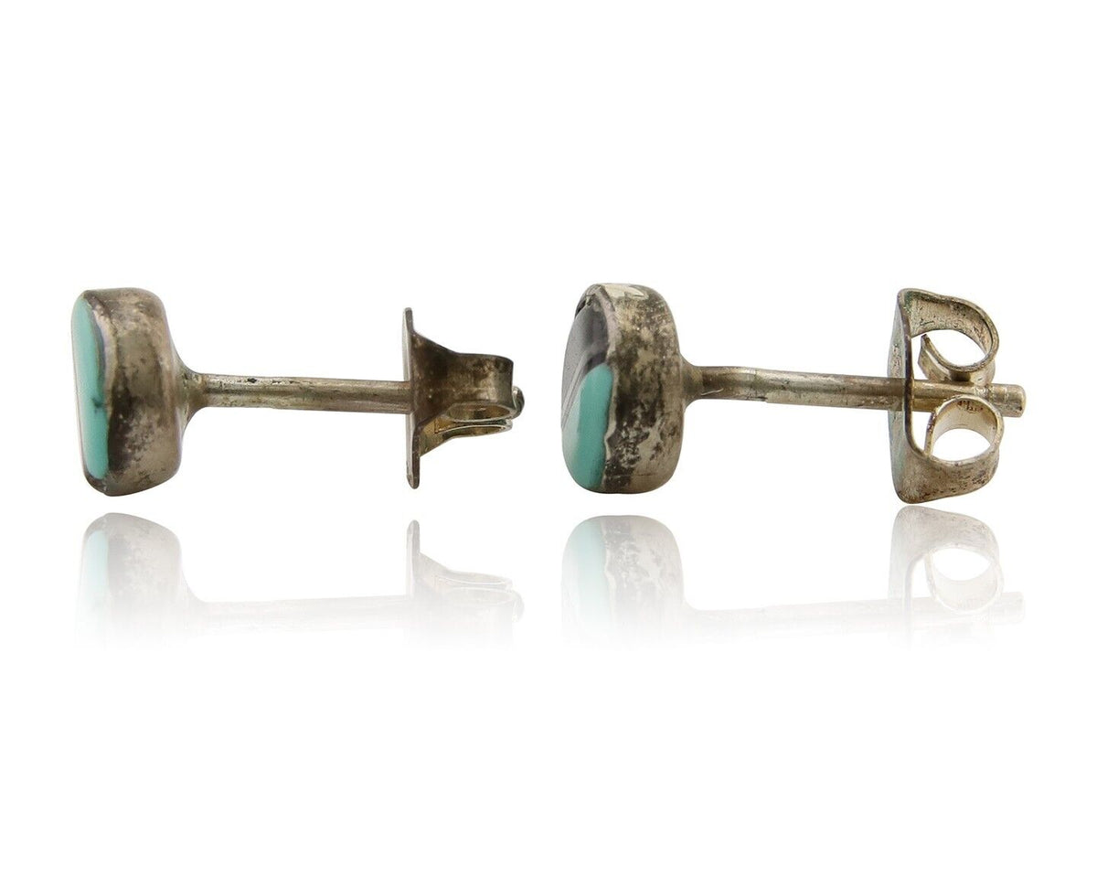 Navajo Earrings 925 Silver Inlaid Natural Onyx & Turquoise Native American C.80s