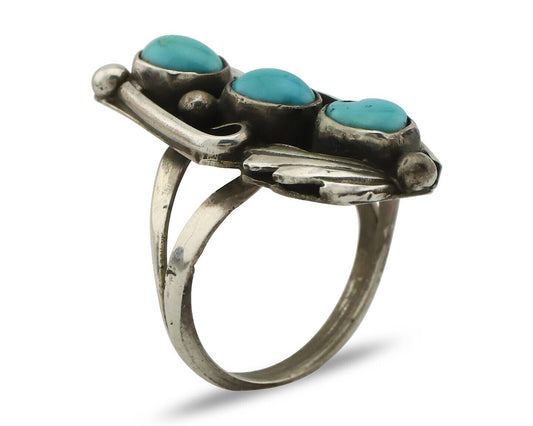 Navajo Ring 925 Silver Sleeping Beauty Turquoise Artist Signed T C.80's