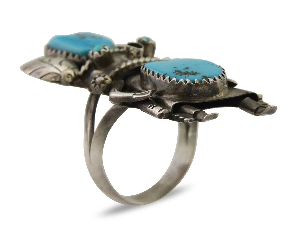 Navajo Kachina Ring 925 Silver Natural Turquoise Artist Signed CO C.80's