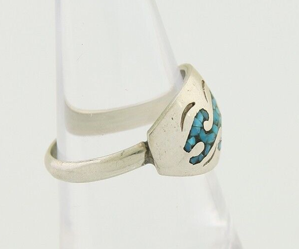 Navajo Wave Ring 925 Silver Turquoise Native Artist C.80's