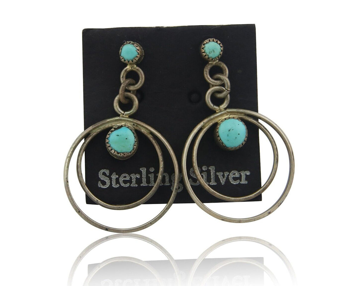 Navajo Earrings 925 Silver Natural Turquoise Native American Artist C.80's