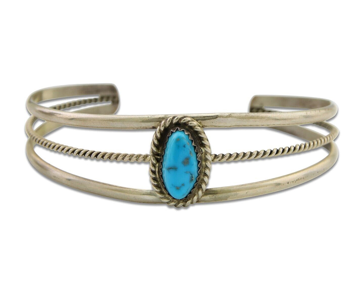 Navajo Cuff Bracelet 925 Silver Turquoise Cuff Artist Signed EG C.80's