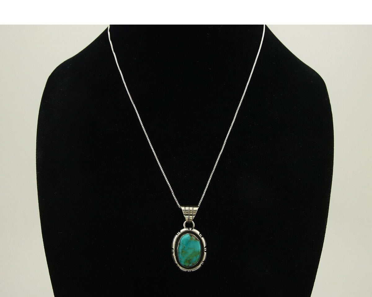 Navajo Necklace 925 Silver Natural Turquoise Artist Signed UP C.80's