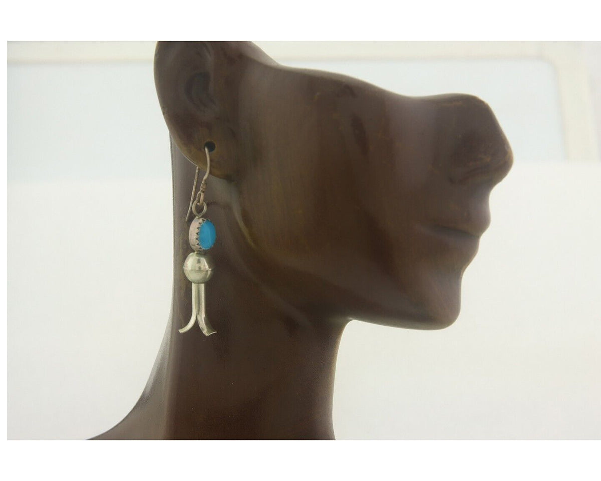 Navajo Squash Earrings 925 Silver Natural Turquoise Native American Artist C80s