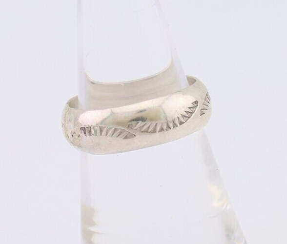 Navajo Hand Stamped Band 925 Silver 6.0 mm Signed Larry Chavez Size 6.5 C.80's