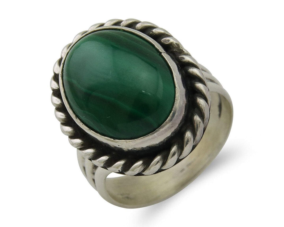 Navajo Ring 925 Silver Natural Malachite Native American Artist C.80's