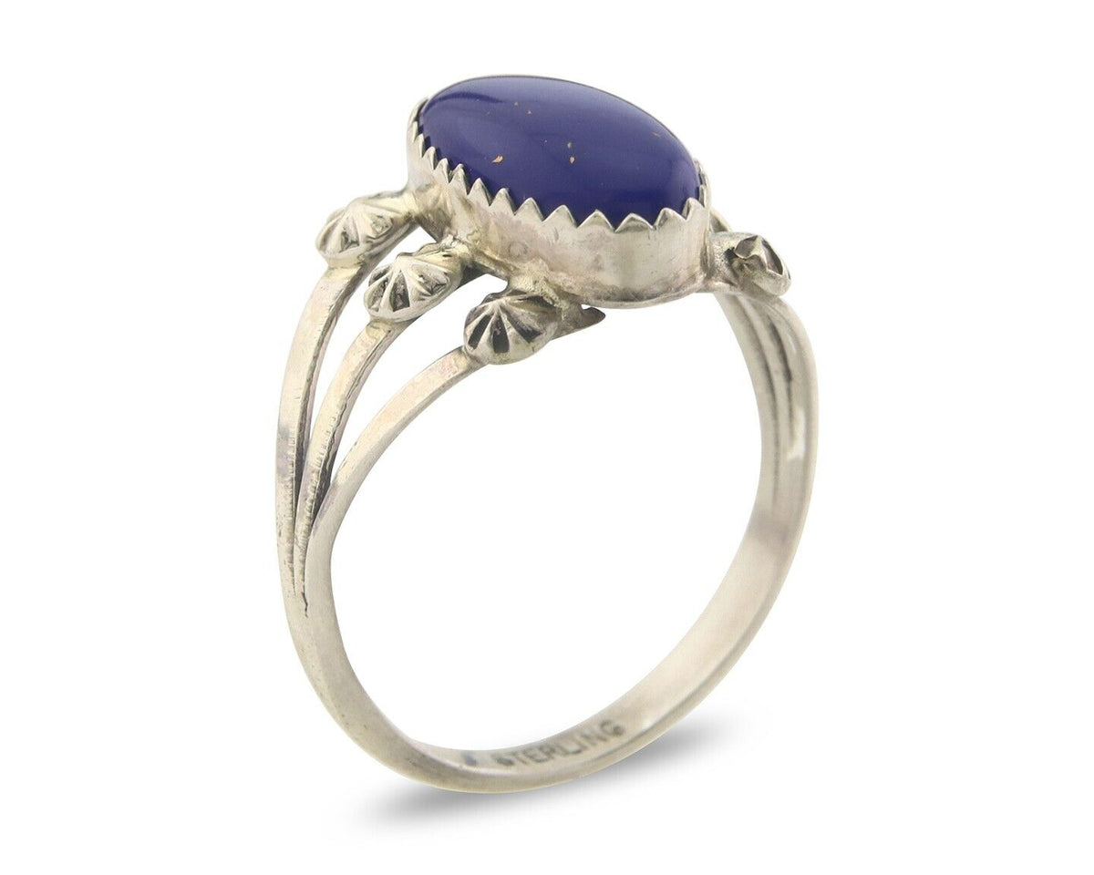 Navajo Ring 925 Sterling Natural Lapis Handmade Native Artist C.80's