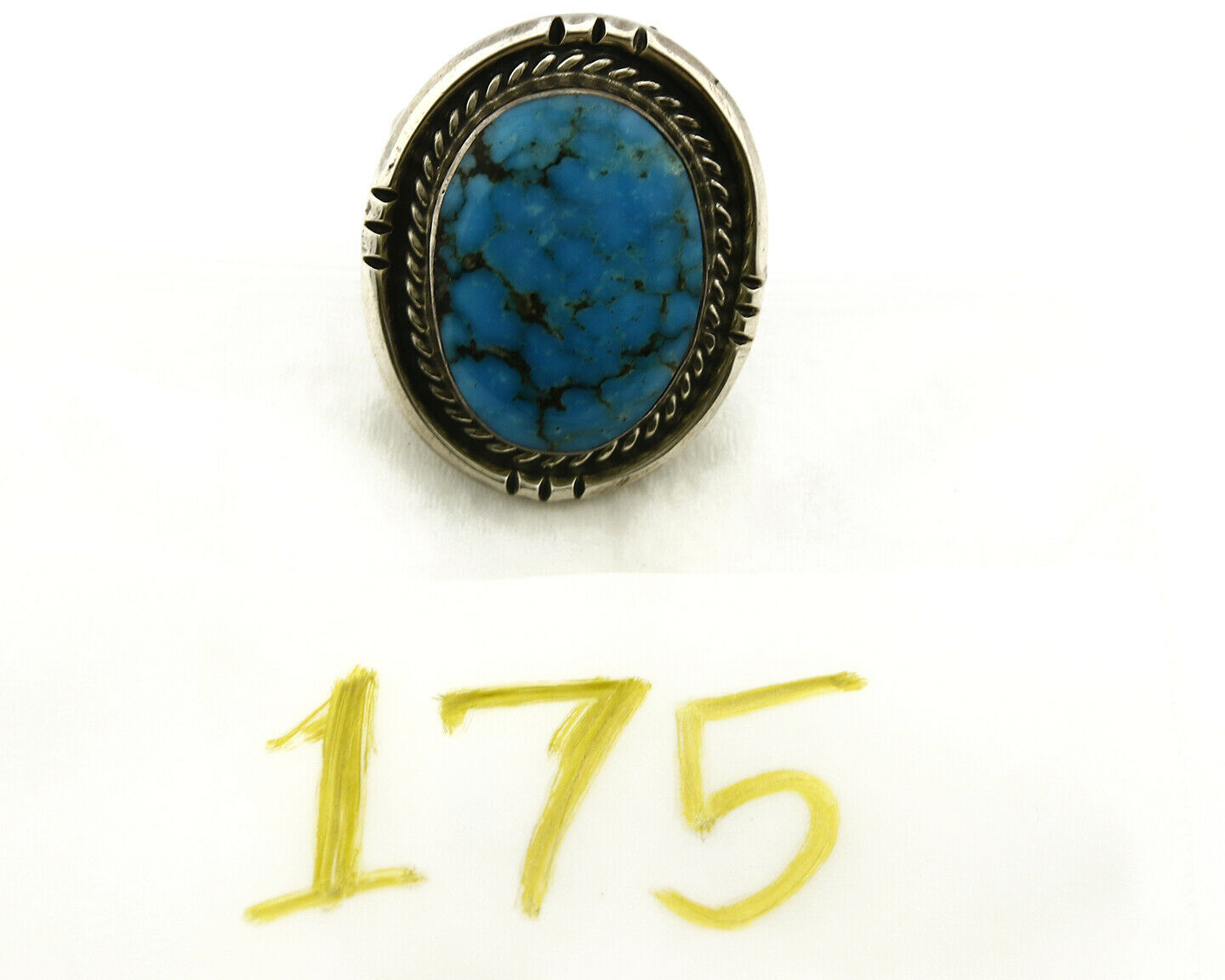 Navajo Ring .925 SOLID Silver Kingman Turquoise Signed Ralph Pemberton C.1975