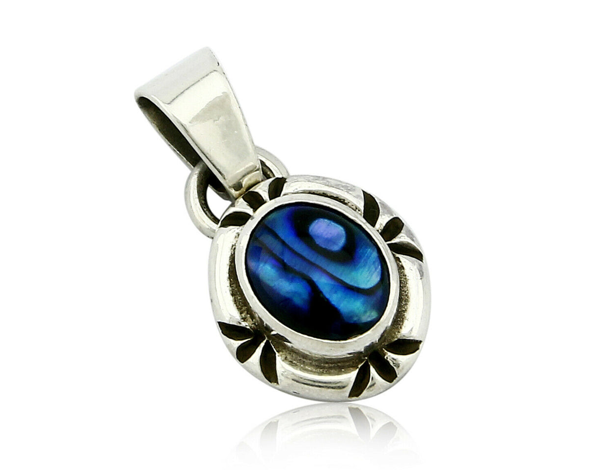 Navajo Hand Stamped Natural Mined MOP in .925 SOLID Silver Pendant