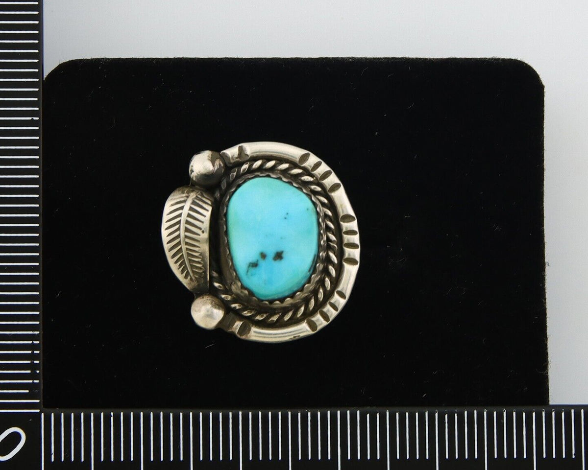 Navajo Ring 925 Sterling Natural Blue Turquoise Native Artist C.80's Size 5.0