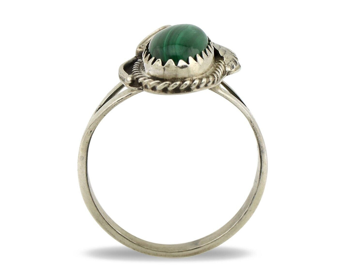 Navajo Ring 925 Silver Natural Mined Malachite Artist Signed Justin Morris C.80s
