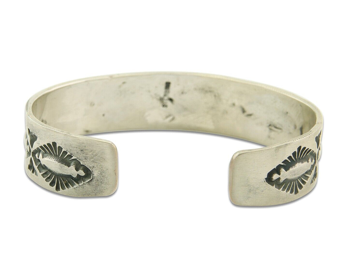 Navajo Bracelet 925 Silver Artist Signed Hand Stamped Handmade Cuff C.80's