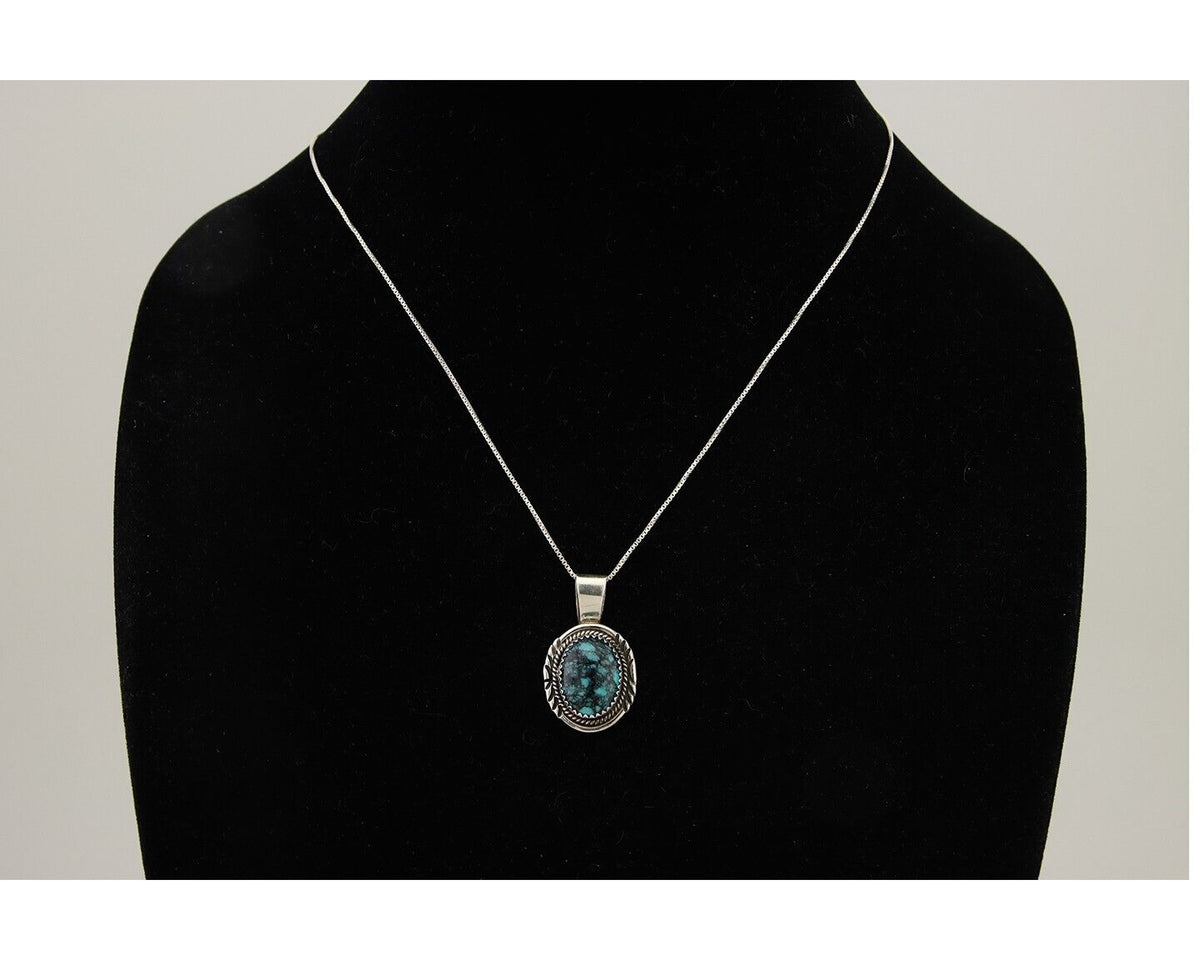 Navajo Necklace 925 Silver Natural Blue Turquoise Artist Signed Begay C.80s
