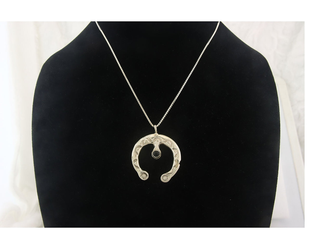 Navajo Sterling Silver Necklace Onyx Sand Cast Authentic Vintage Native American