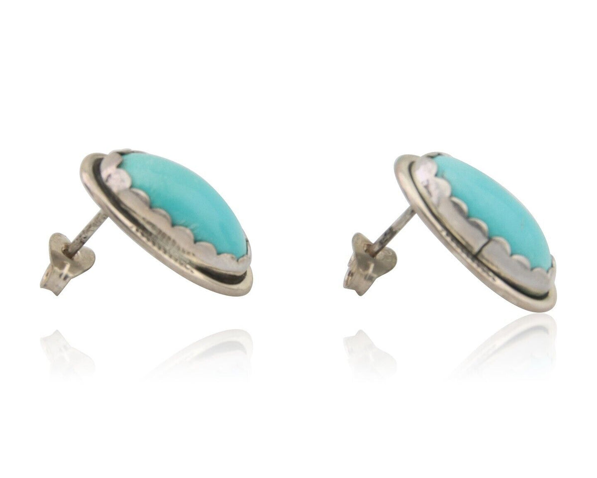 Navajo Earrings 925 Blue Kingman Turquoise Native American Artist C80s