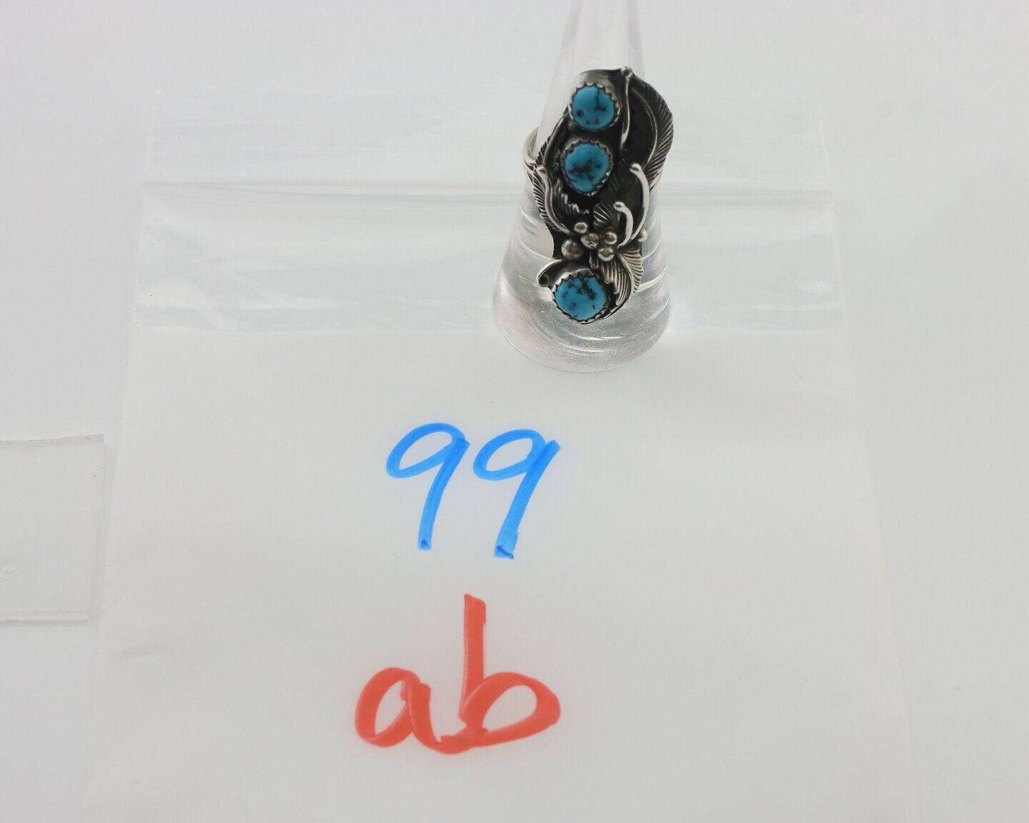 Navajo Ring 925 Silver Sleeping Beauty Turquoise Native American Artist C.80's