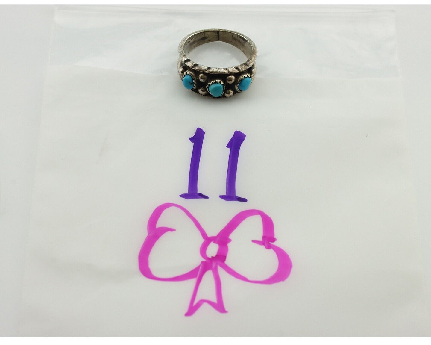 Zuni Ring .925 Silver Natural Sleeping Beauty Turquoise Signed MZR C.80's