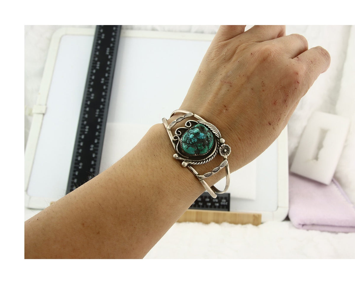 Vintage Navajo Bracelet 925 Silver Turquoise Tradition Handmade Signed Alvin Joe