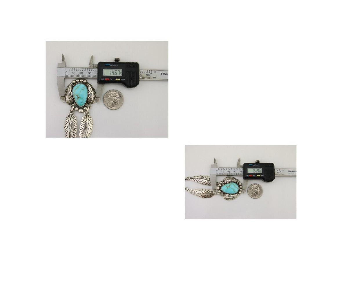 Navajo Necklace 925 Silver Natural Turquoise Artist Signed Sunrise C80s